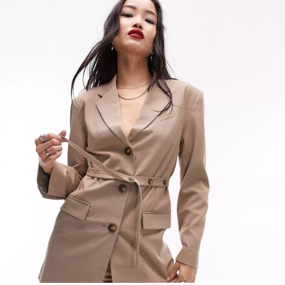 Belted Beige Blazer Jacket - Womens - Picture 2 of 12